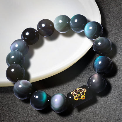 Natural Rainbow Obsidian "Five Elements" Bracelet: Ultimate Balance & Protection