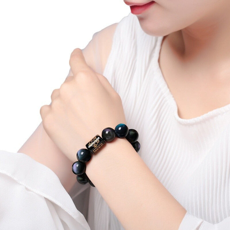 Natural Rainbow Obsidian "Five Elements" Bracelet: Ultimate Balance & Protection