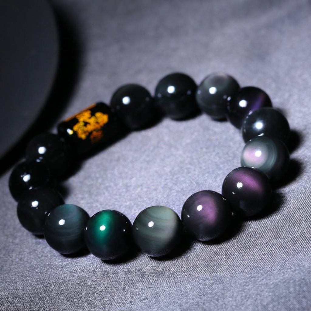 Natural Rainbow Obsidian "Five Elements" Bracelet: Ultimate Balance & Protection