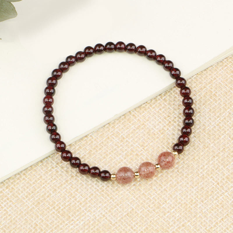Natural Red Garnet & Strawberry Quartz Calm Bracelet: Love & Vitality