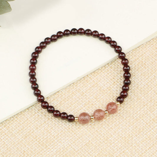 Natural Red Garnet & Strawberry Quartz Calm Bracelet: Love & Vitality