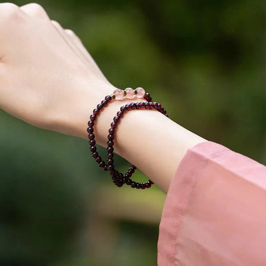 Natural Red Garnet & Strawberry Quartz Calm Bracelet: Love & Vitality