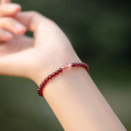Natural Red Garnet & Strawberry Quartz Calm Bracelet: Love & Vitality