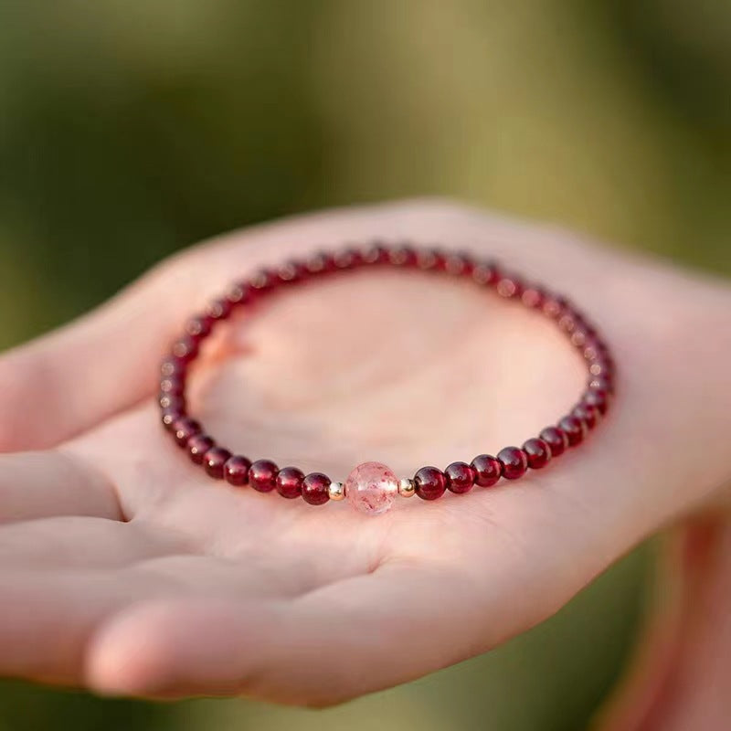 Natural Red Garnet & Strawberry Quartz Calm Bracelet: Love & Vitality