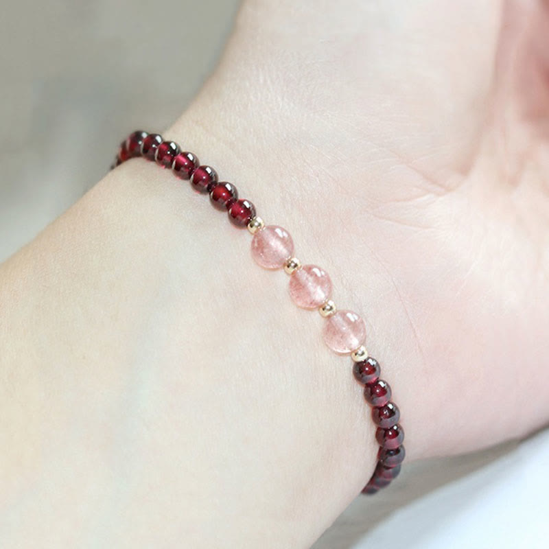 Natural Red Garnet & Strawberry Quartz Calm Bracelet: Love & Vitality