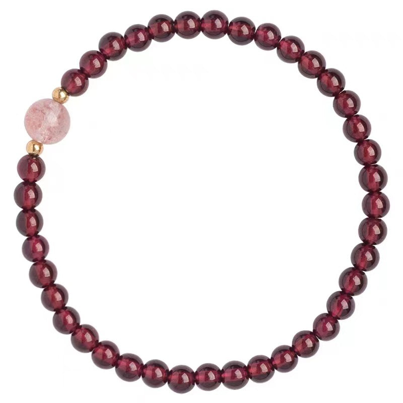 Natural Red Garnet & Strawberry Quartz Calm Bracelet: Love & Vitality