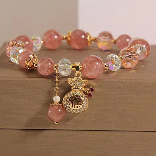 Strawberry Quartz Money Bag Bracelet: Wealth & Attraction