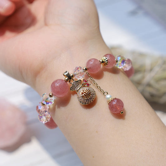 Strawberry Quartz Money Bag Bracelet: Wealth & Attraction