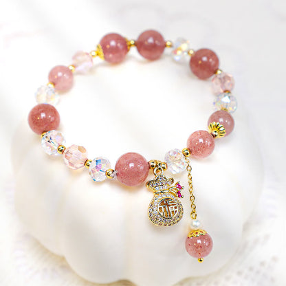 Strawberry Quartz Money Bag Bracelet: Wealth & Attraction
