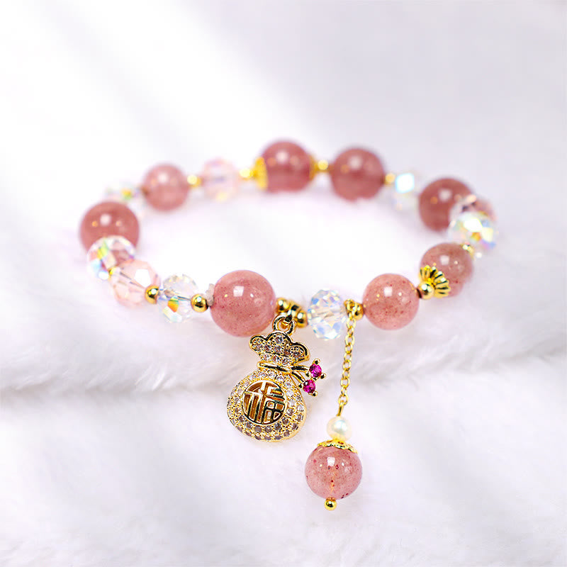 Strawberry Quartz Money Bag Bracelet: Wealth & Attraction