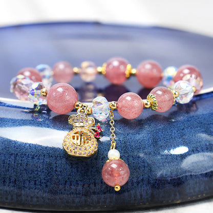 Strawberry Quartz Money Bag Bracelet: Wealth & Attraction