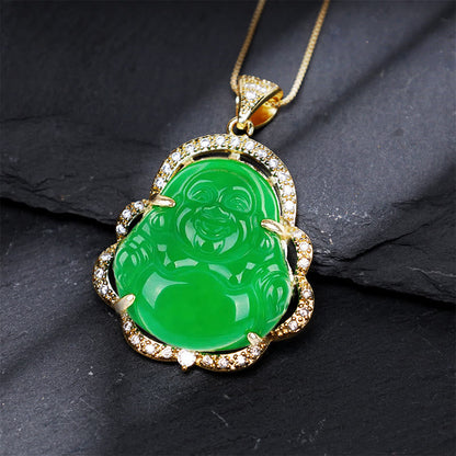 Green Jade Laughing Buddha Necklace: Joy & Good Luck