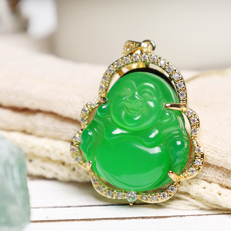 Green Jade Laughing Buddha Necklace: Joy & Good Luck