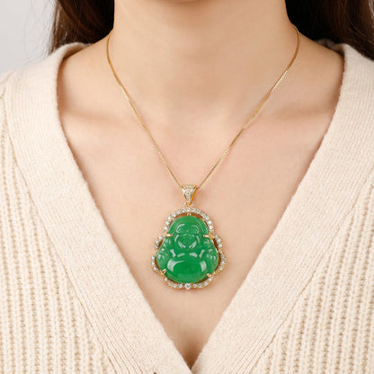 Green Jade Laughing Buddha Necklace: Joy & Good Luck