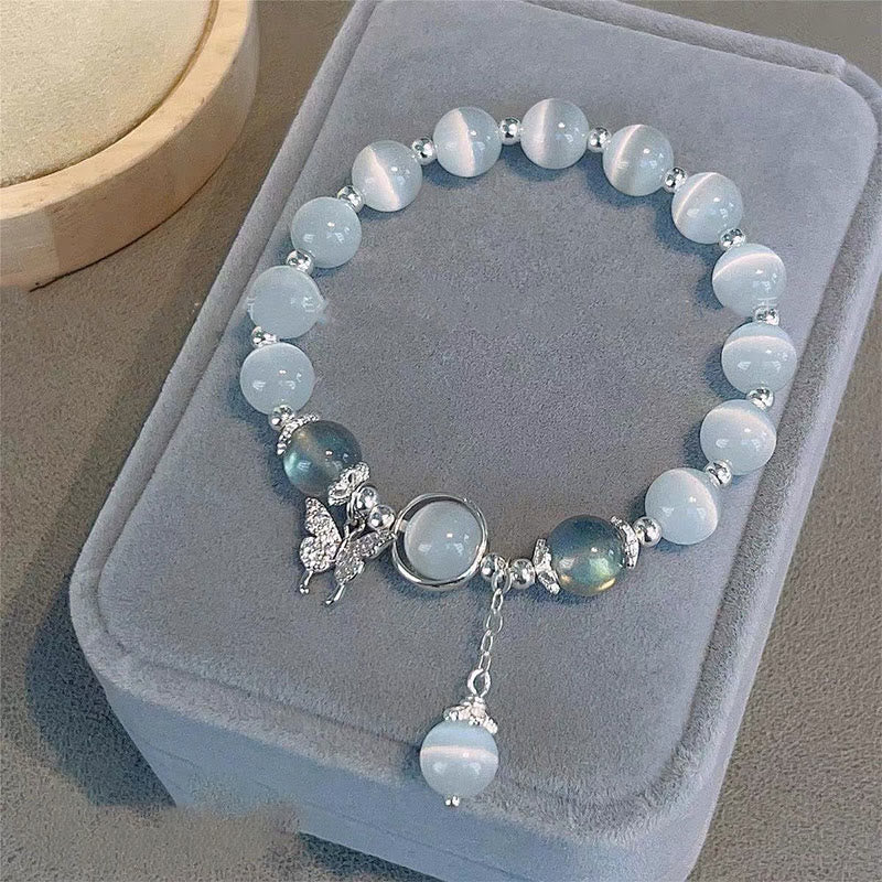 Ice Blue Cat's Eye Butterfly Bracelet: Hope & Transformation
