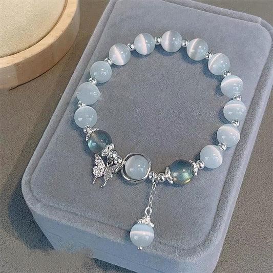 Ice Blue Cat's Eye Butterfly Bracelet: Hope & Transformation