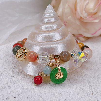 Strawberry Quartz & Jade "Fu" Charm Bracelet: Luck & Blessings