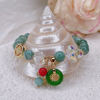 Strawberry Quartz & Jade "Fu" Charm Bracelet: Luck & Blessings