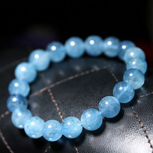 Natural Aquamarine Beaded Bracelet: Courage & Communication