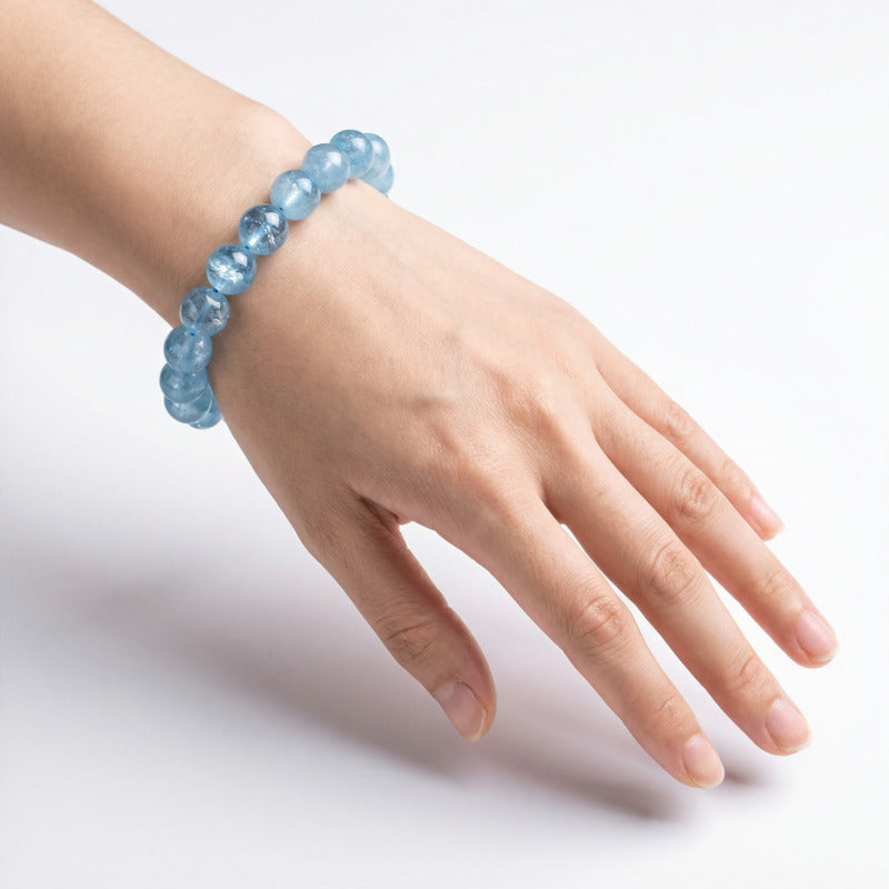 Natural Aquamarine Beaded Bracelet: Courage & Communication