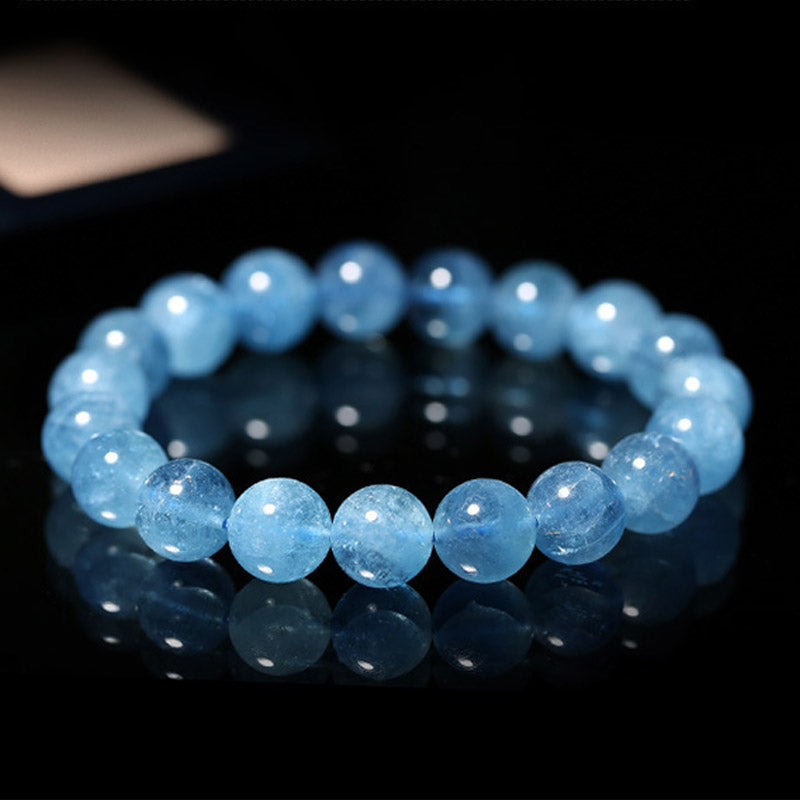 Natural Aquamarine Beaded Bracelet: Courage & Communication