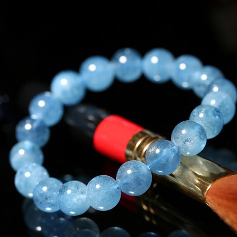 Natural Aquamarine Beaded Bracelet: Courage & Communication