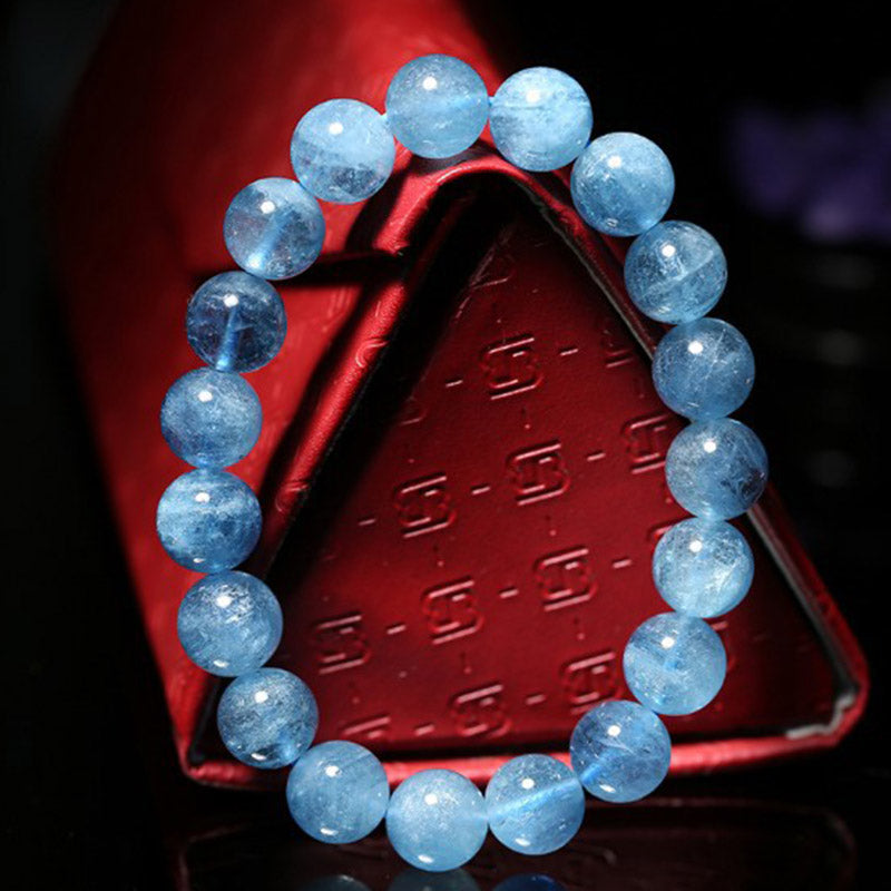 Natural Aquamarine Beaded Bracelet: Courage & Communication