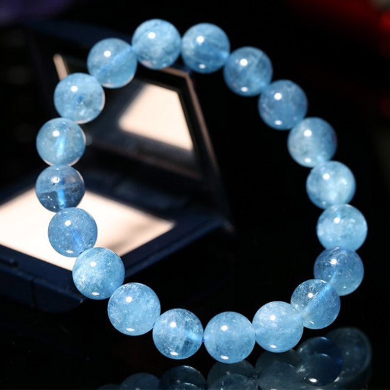 Natural Aquamarine Beaded Bracelet: Courage & Communication