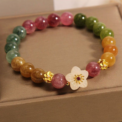 Natural Colorful Tourmaline & Jade Flower Bracelet: Full Spectrum Healing