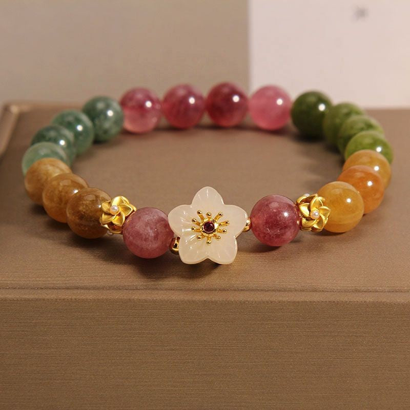 Natural Colorful Tourmaline & Jade Flower Bracelet: Full Spectrum Healing