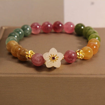 Natural Colorful Tourmaline & Jade Flower Bracelet: Full Spectrum Healing