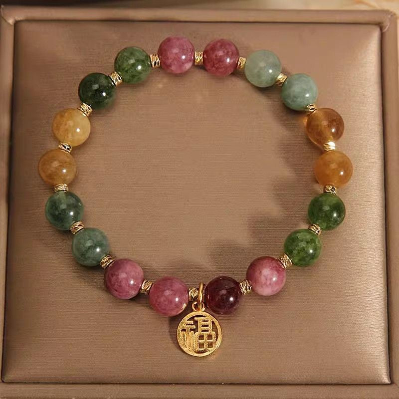 Natural Colorful Tourmaline & Jade Flower Bracelet: Full Spectrum Healing