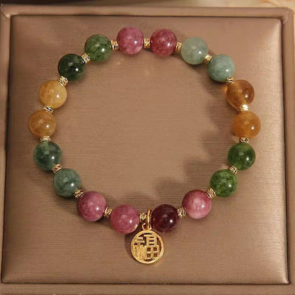 Natural Colorful Tourmaline & Jade Flower Bracelet: Full Spectrum Healing