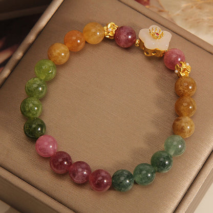 Natural Colorful Tourmaline & Jade Flower Bracelet: Full Spectrum Healing