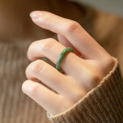 Natural Green Jade Band Ring: Prosperity & Longevity